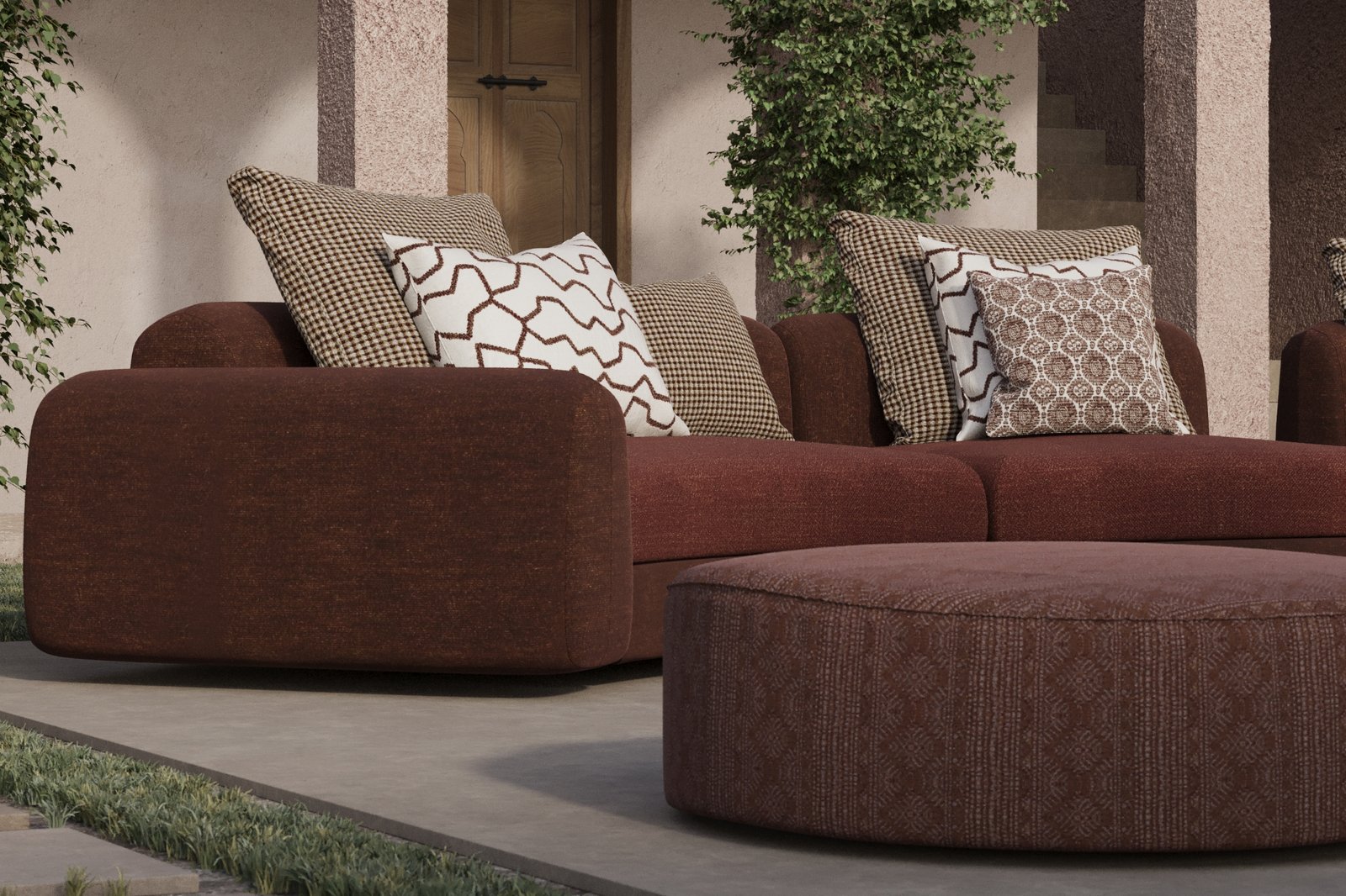 Mariaflora performance fabrics on outdoor seating